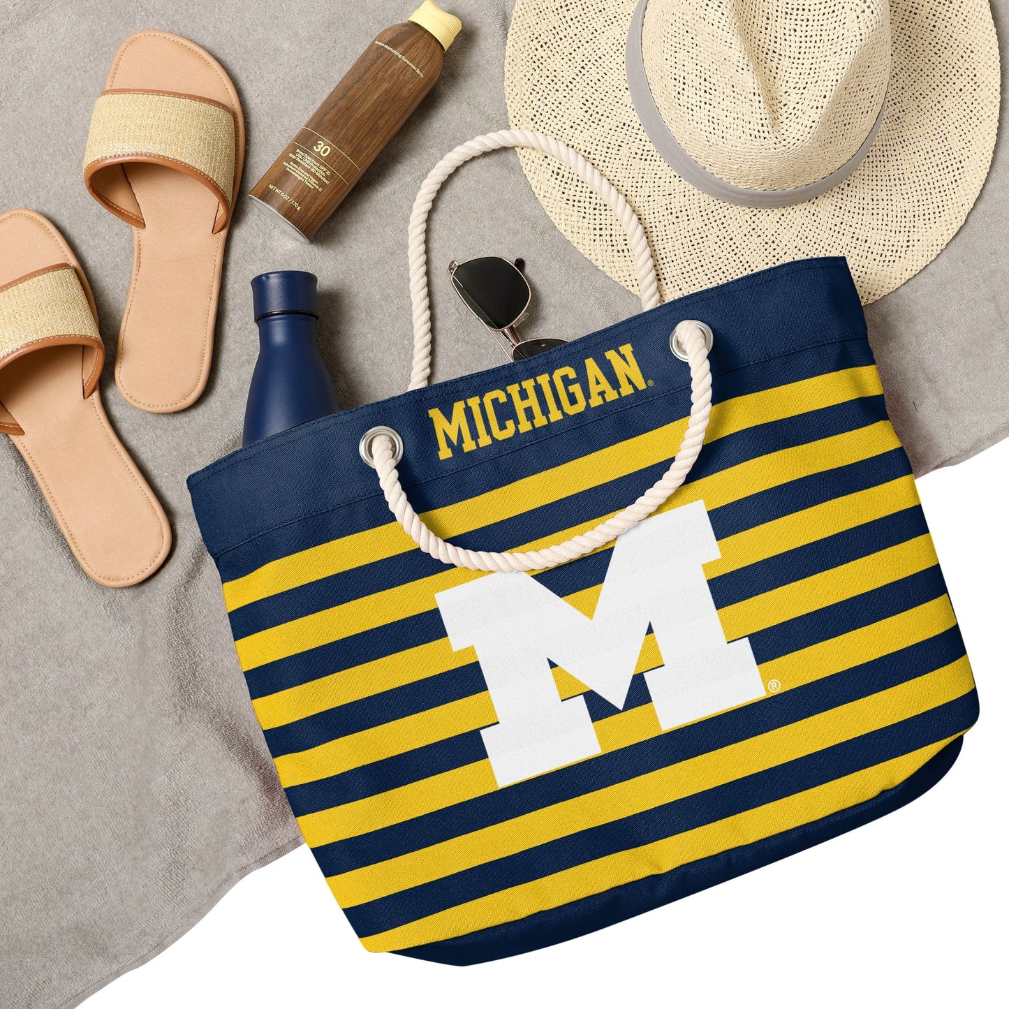 Michigan Wolverines NCAA Nautical Stripe Tote Bag