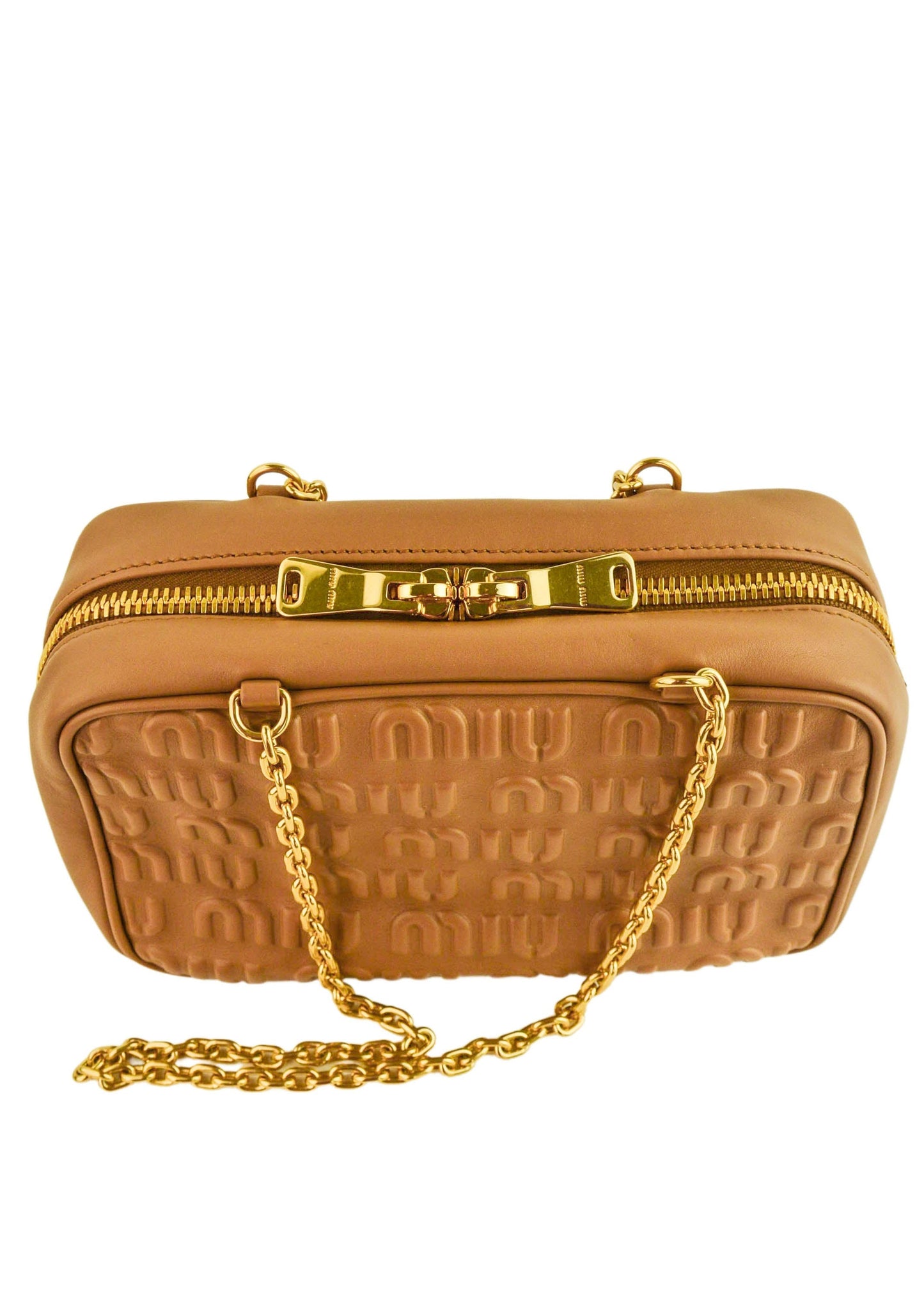 Miu Miu Emossed Softy Logo Bag in Caramel