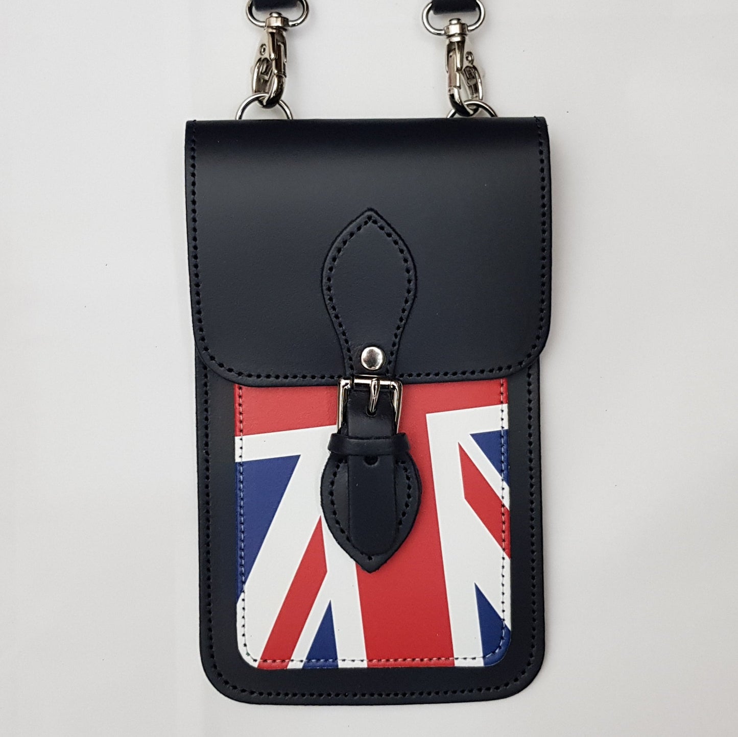 Handmade Leather Mobile Phone Pouch Union Jack - Navy Blue